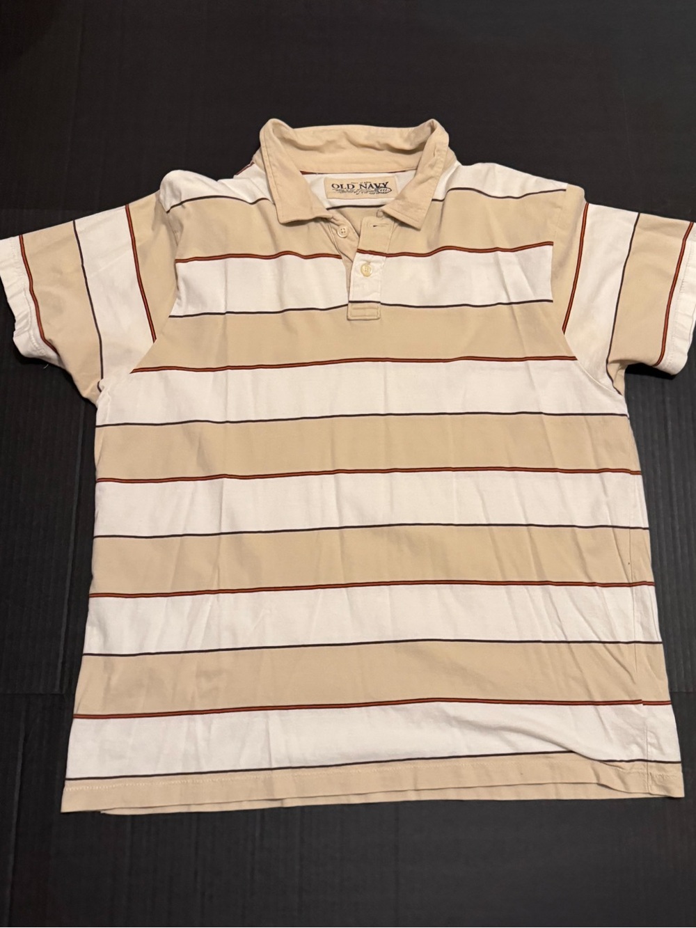 Vintage Old Navy Striped Polo Shirt XXL Mens Beige White Red Collared Y2K